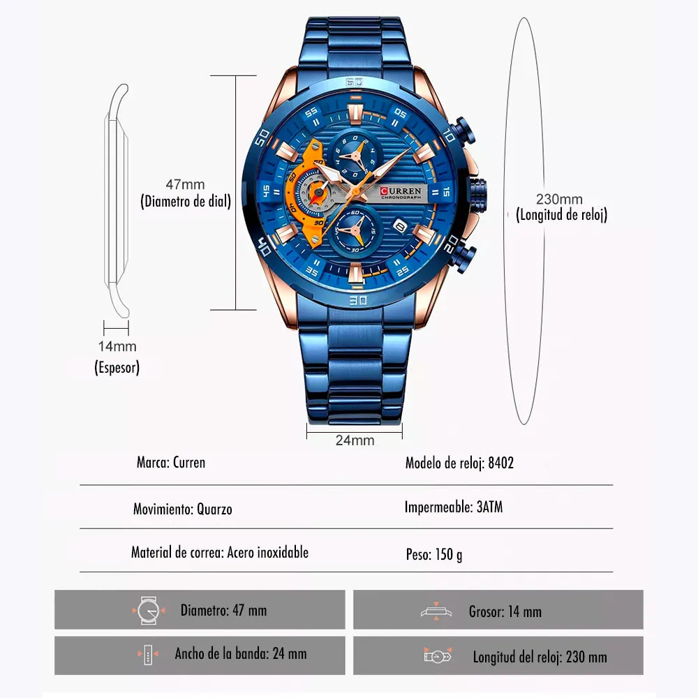 Reloj Curren 8402 para Hombre | Acero Inoxidable