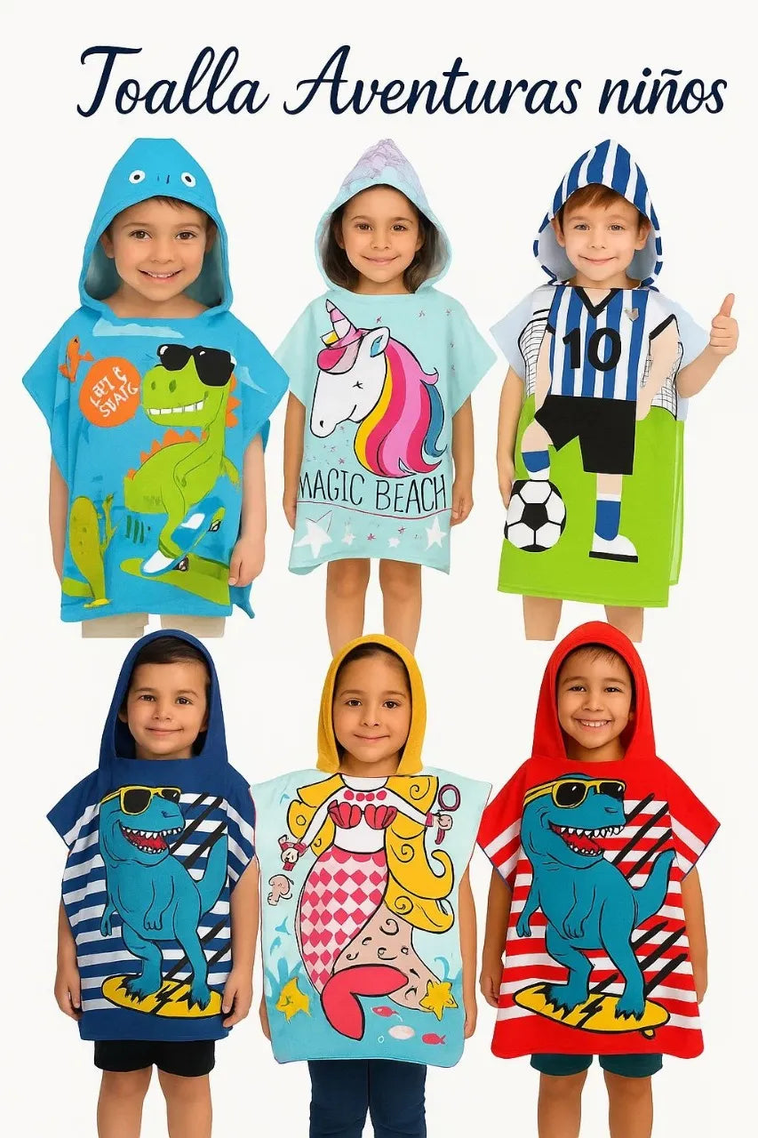Toalla Poncho Infantil con Capucha en Microfibra Aventura