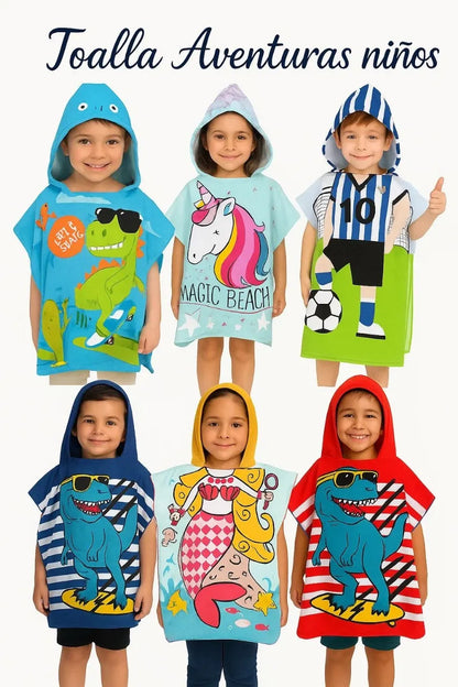 Toalla Poncho Infantil con Capucha en Microfibra Aventura