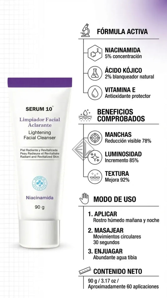 ✨ Limpiador Facial SERUM 10-Aclarante: Niacinamida + Ácido Kójico (90g) ✨