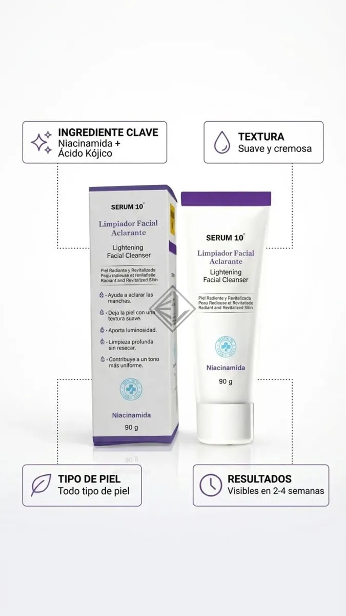 Limpiador Facial S10-Aclarante: Niacinamida + Ácido Kójico
