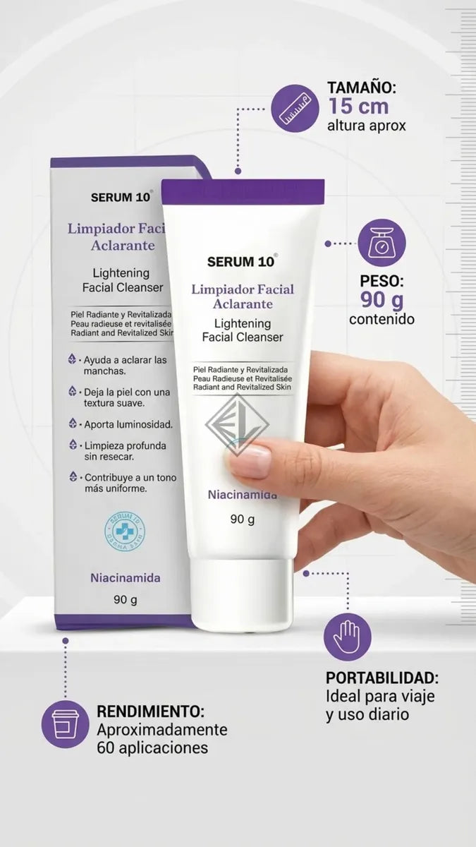 Limpiador Facial S10-Aclarante: Niacinamida + Ácido Kójico