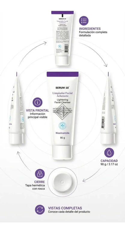 Limpiador Facial S10-Aclarante: Niacinamida + Ácido Kójico
